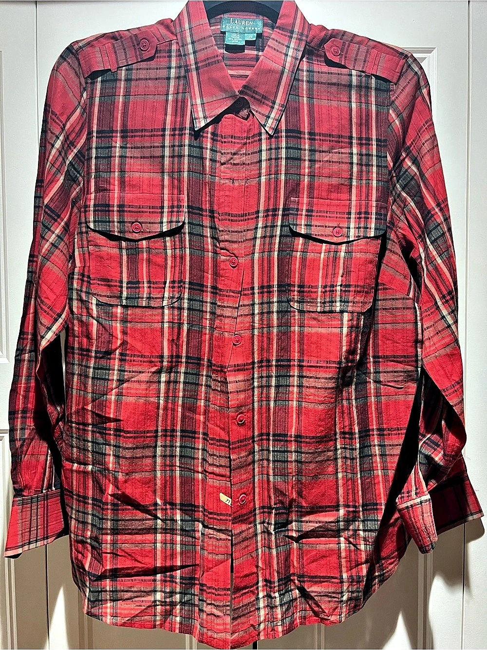 Lauren Ralph Lauren Plaid Cotton Shirt Red Black 2X Like New